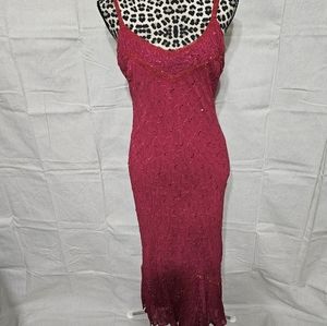 Majick Red Lace Beaded Vintage Medium Midi Dress